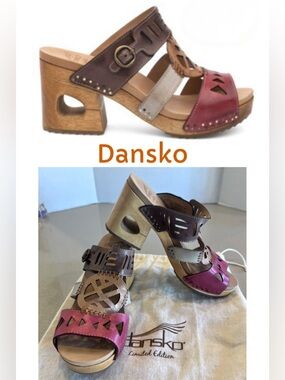 Dansko Oralee in Waxy Multi Colored Leather Hand Crafted in Brazil Cut out Heel